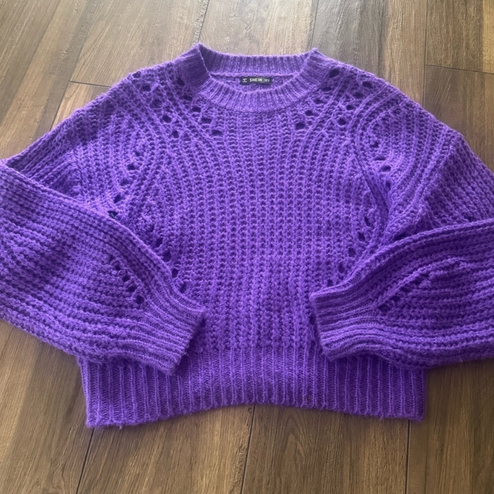 SHEIN Vibrant Purple Crew Neck Sweater